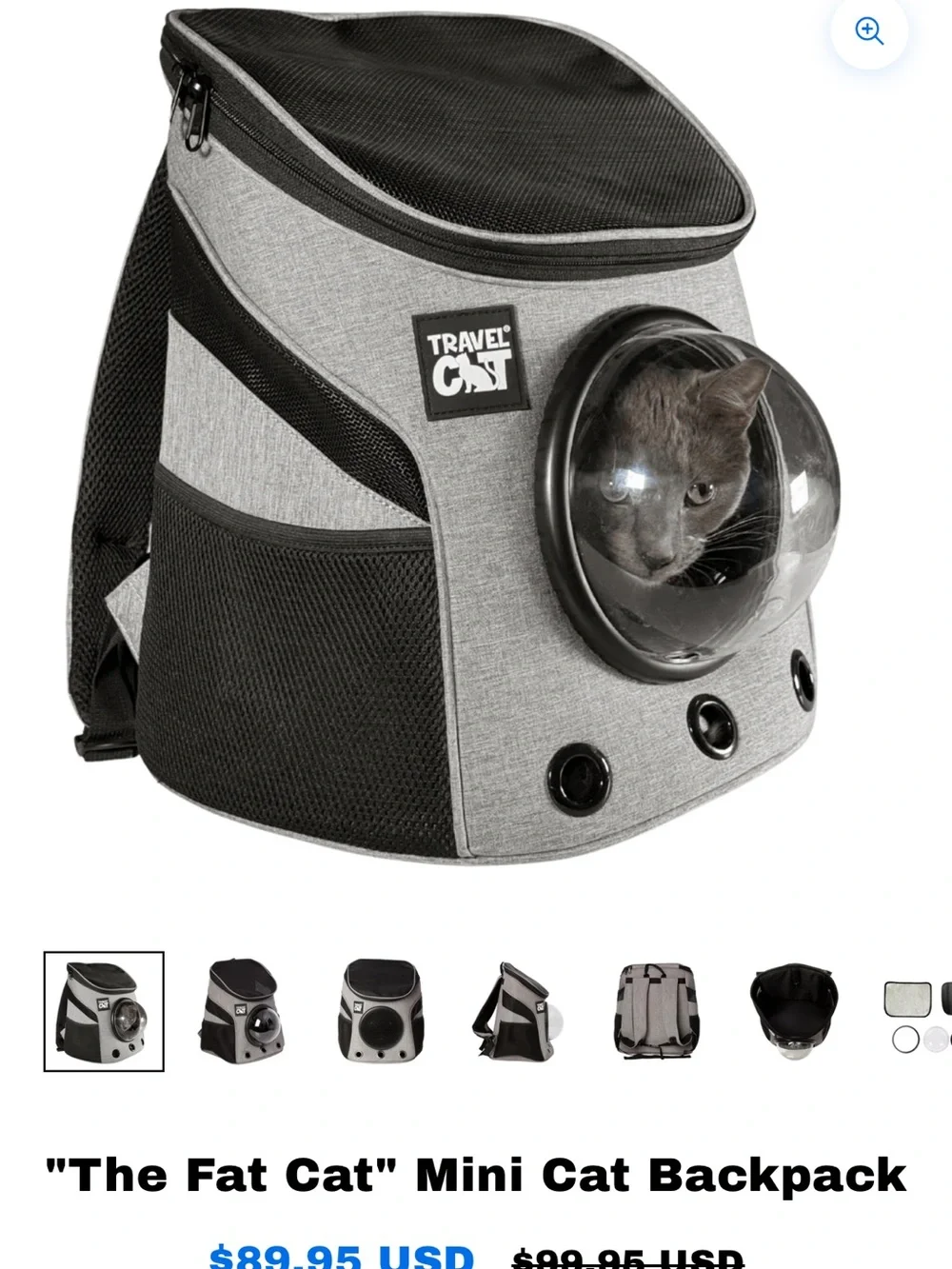 Gray Bubble-Window Cat Backpack Carrier